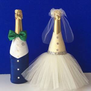мастер-класс украшения бутылки шампанского на свадьбу своими руками