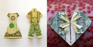 Оригами из денег на бумажную свадьбу