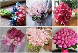 Розовые тюльпаны в цветочной композиции новобрачной