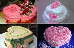 Свадебный торт в виде сердца с розами