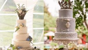 Варианты высоких трехъярусных тортов для свадьбы в стиле винтаж